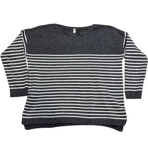 Joe Fresh + Active Grey & White Striped Fleece Long Sleeve Pull Over Sweater 1X